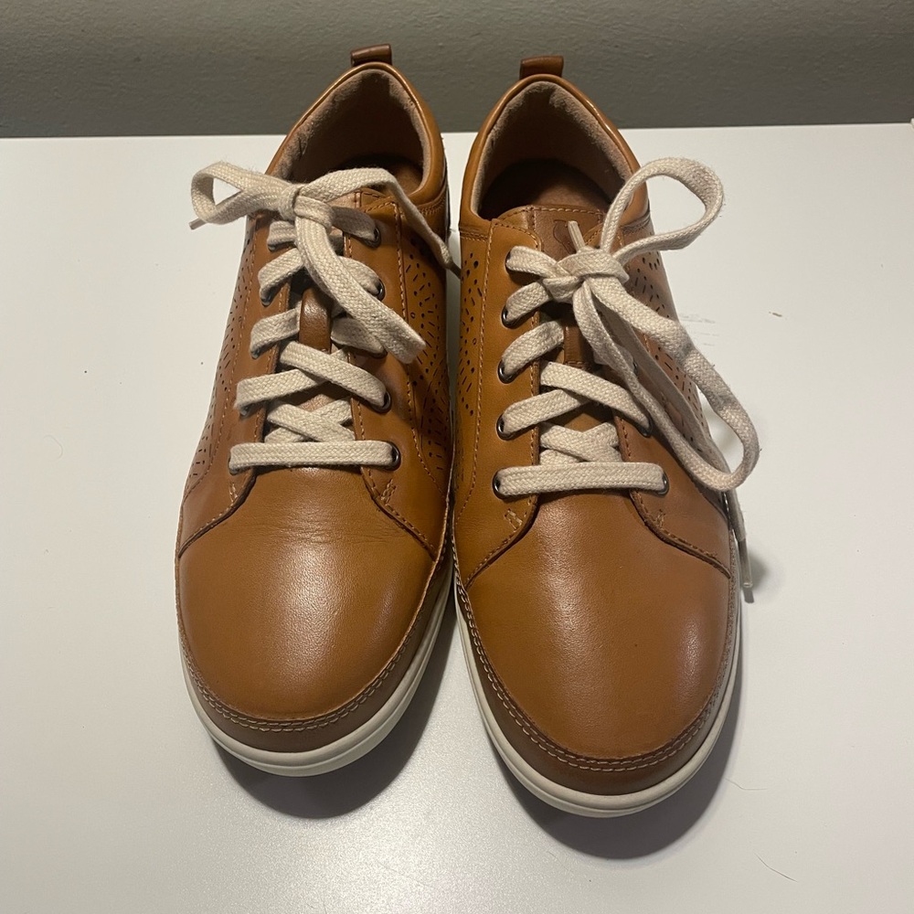 NWOT Tan Leather Sneakers with White Laces